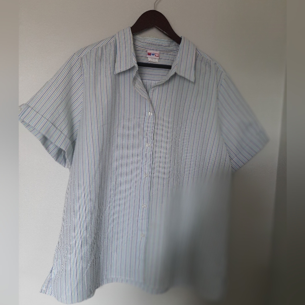 AMERICAN SWEETHEART Pinstripe Button Down Blouse with Cuffed/Button Sleeves XXL